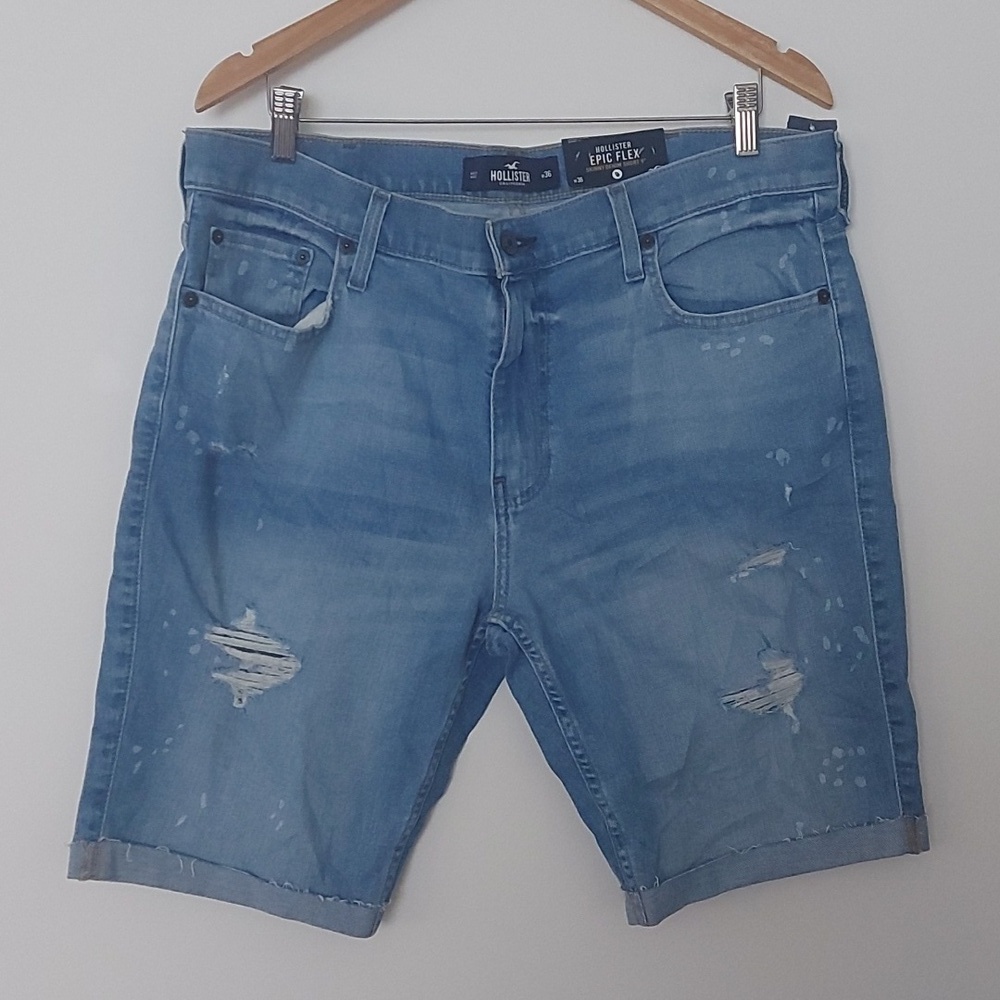 NWT Hollister Epic Flex Skinny Denim Short 9" Med/Light Wash Size 36 Wai…